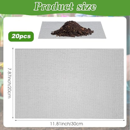 20Pcs Flower Pot Hole Mesh Pad Mesh for Plants 11.8x7.8 Inch | Drainage Meshes, Planter Meshes, Bottom Grid Mat, Plant Succulent Potting Mat, Bonsai Pots Barrier