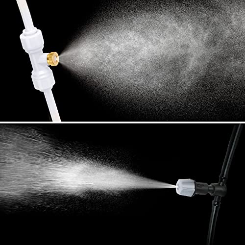 10 Pack Brass Misting Nozzles for Outdoor Cooling System | Mister Replacement Nozzles, Tee and Plugs for 1/4" Tubing, Misting System Accessories, For Patio, Garden, Greenhouse