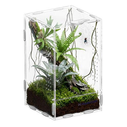 Acrylic Jumping Spider Enclosure, 4.3 x 4.7 x 7.8 in Clear Terrarium | Front opening ventilated habitat for jumping spiders, small spiders and slow-moving invertebrates; clear acrylic display. - size: 4.33 x 4.72 x 7.87 inches（11x12x20cm）