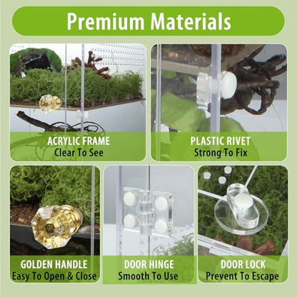 Large Jumping Spider Enclosure, 2 in 1 Ventilated Reptile Terrarium for Praying Mantis,Arboreal Tarantula,Crested Gecko, 12"*8"*8" Acrylic Habitat with Removable Divider,Front Opening & Top Lid - size: Large-12''x8''x8''