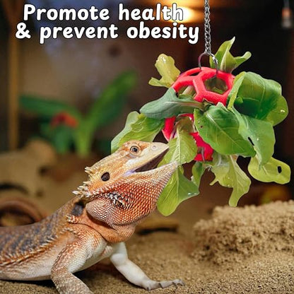 Bearded Dragon Reptile Hammock Enrichment Cage Accessories, Bearded Dragon Feeder Ball and Breathable Mesh Hammock, Lizard Hammocks Lounger Bed Rest and Feed Toy, Reptile Tank Accessories (Red) - color: Red