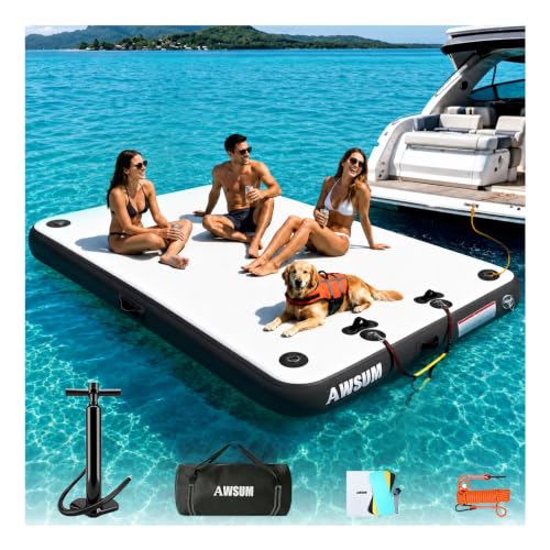 Inflatable Floating Dock for Water Activities, 6ft-15ft Island Raft | With Non-Slip Surface, Load Capacity 450–1800 lbs, Water Platform for Pool, Lake, Pond, Beach, River & Ocean Activities - color: Black, size: 8 X 6 Ft