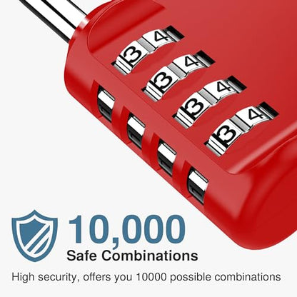 Puroma 1 Pack Combination Lock Locker 4 Digits Combo Padlock Gym Red | For School Gate Fence Toolbox Hasp Storage, Outdoor, Resettable, Weatherproof, Side Window, Crack Cut Resist, Hardened Steel - color: Red