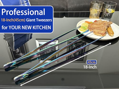 JETKONG 2 Pcs 18 Inch (45cm) Stainless Steel Grill Tongs Heavy Duty Giant Tweezer Tongs, Extra Large Tweezers Tools for Cooking, Grilling, BBQ and Turning Food (Rainbow) - color: Rainbow, size: 18+18 Inch