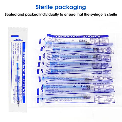 24 Pack 1ml Syringe Without Needle Small Plastic Syringes Sterile Packed with Measurement for Oral, Dental, Lab, Plant Hydroponic, Pet Use