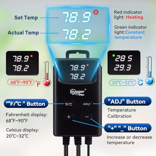 hygger Aquarium Heater,Submersible Fish Tank Heater with External Digital Display, Including Overheat & Leakage Protection and Temperature Sensor for Freshwater and Saltwater (100W for 16gal~26gal) - size: 100W for 16gal~26gal