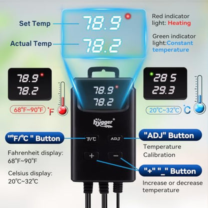hygger Aquarium Heater,Submersible Fish Tank Heater with External Digital Display, Including Overheat & Leakage Protection and Temperature Sensor for Freshwater and Saltwater (500W for 60gal~90gal) - size: 500W for 60gal~90gal