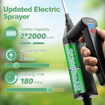 1.35 Gallon Battery Powered Sprayer, Electric Garden Sprayer with 3 Adjustable Pressures, Battery Indicator, Telescopic Wand, 4 Nozzles, Rechargeable Automatic Pump Sprayer for Lawn, Weed, Yard Care - color: Green