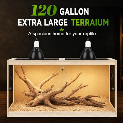 120 Gallon Reptile Tank with Leg Stand, Bearded Dragon Tank, 4x2x2 Reptile Enclosure with Clear Tempered Glass Side Panels, Front Sliding Doors and Ventilated Mesh Roof, Oak - color: Oak