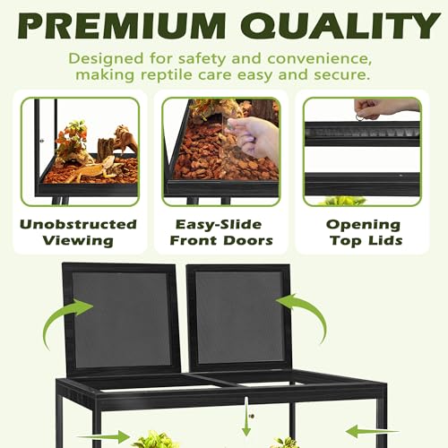 Bearded Dragon Tank with Leg Stand 62 Gallons, Acrylic Panel Lizard Tank, Reptile Tank with Metal Mesh Roof Door (Black, 40"x20"x20") - color: Black, size: 40"x20"x20"