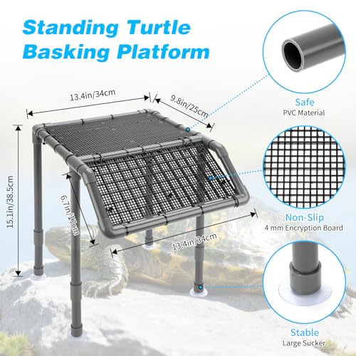 SKARUS Turtle Basking Platform for 40-125 Gallon Aquarium Dock | Fits 6.49-15.16in Height, 13.4x9.8in Resting Area, Non-Slip Climbing Ramp, Sturdy Frame for Reptiles, Frogs - color: Grey, size: 13.4"W