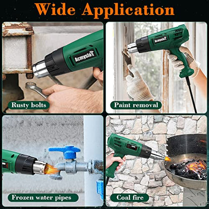 AcmyslaT Heat Gun, Heavy Duty Hot Air Gun Kit Dual Temperature Settings 572℉~932℉ (300℃-500℃), Overload Protection with 4 Nozzles for Crafts, Shrink Wrapping/Tubing, Paint Removing, Epoxy Resin | 572℉~932℉ (300℃-500℃), Overload Protection with 4 Nozzles f