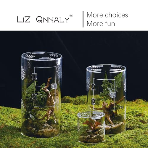 Acrylic Terrarium for Reptiles & Spiders – Small/Medium/Large Leak-Proof Enclosure (Horizontal/Vertical) | Ideal for Tarantulas, Jumping Spiders, Frogs & Geckos(Large, Round) - size: Large