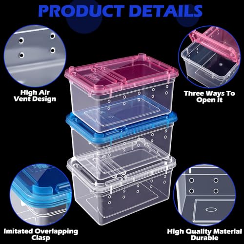 Novabright 12 Pcs Plastic Reptile Terrariums with Vented Holes, Snake Breeding Box Hatching Container for Spider Turtle Tarantula Scorpion Lizard Gecko (6.5 x 4.53 x 2.56 Inch)