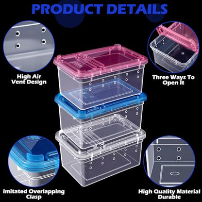 Novabright 12 Pcs Plastic Reptile Terrariums with Vented Holes, Snake Breeding Box Hatching Container for Spider Turtle Tarantula Scorpion Lizard Gecko (6.5 x 4.53 x 2.56 Inch)