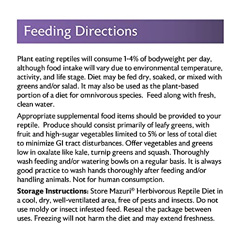 Mazuri® Herbivorous Reptile Diet | Food for Plant-Eating Herbivorous Lizards, Green Iguanas, Uromastyx Lizards | 8 Ounce (8 OZ) Bag