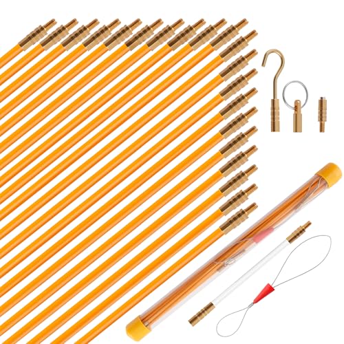 KOOTANS 22FT Fiberglass Electrical Wire Running Kit Wire Fishing Tools Fish Tape Wire Puller Through Wall Cable Snake Fish Rods Kit with Different Attachments - color: 22FT
