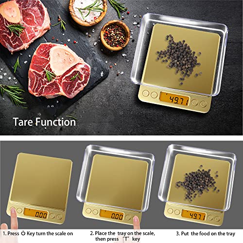 Fuzion Digital Scale .01 Gram Accuracy, 500g Small Kitchen Food Scales | 2 Trays Included for Jewelry, Gold, Herb, Powder, Spice, Coffee, Coin - Weight Gram and Oz - color: Gold