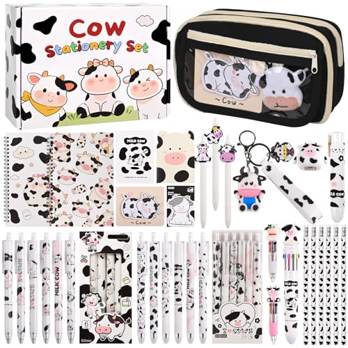 Ulema 36Pcs Cute Cow Stationery Set Birthday Gifts for Boys Girls Back to School and Classroom Rewards Office Supplies with Cow Muticolor Pen, Pencils, Erasers, Sticky Notes etc. - style: Cow