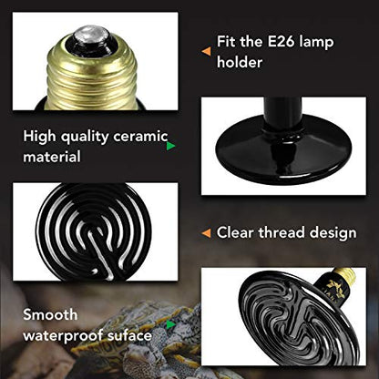 Simple Deluxe 25W/40W/50W/60W/100W/150W Ceramic Heat Emitter Reptile Heat Lamp Bulb No Light Emitting Brooder Coop Heater for Amphibian Pet & Incubating Chicken, Black/1-Pack, 250W