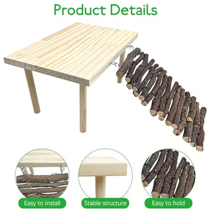 BNOSDM Wooden Basking Platform with Climbing Ramp Reptiles Hideout Bearded Dragon Hide Cave Reptile Tank Accessories Suit for Tortoise, Lizard, Toad, Gecko (Rectangle)