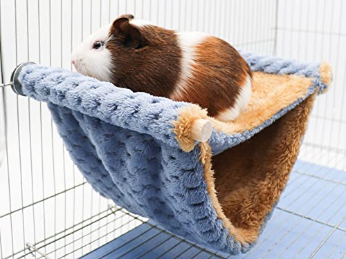 Fleece Winter Warm Rat Hammock, Double Layer Hanging Birds Nest Bed with Warm Fleece, Bird Cage Stand Perch, Hideaway Cave Tent, Sleep Bed Cage Accessories for Rat, Guinea Pig, Chinchilla (Blue) - color: Blue