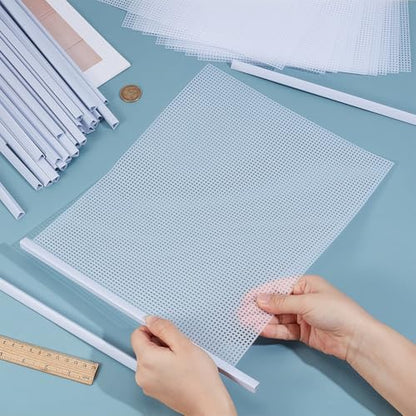 BENECREAT 10Pcs Plastic Mesh Canvas Sheets, Aquarium Fish Tank Divider, with 30 Pcs Binding Bars, Plastic Mesh Sheet for Acrylic Yarn Crafting Embroidery Knit Crochet Make Dividers