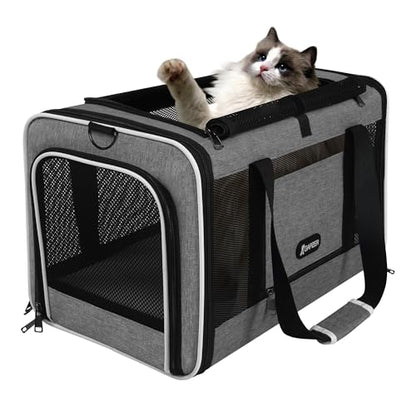 GAPZER Cat Carrier 18x11x11 Top Load, Soft-Sided Pet Travel Bag Over 15 lbs | Collapsible Small Dog Puppy Crate 10 Pound, Small Animal Rabbit Kennel Carrying Case, Kitten Mesh Cage Medium Cat Under 25 lb - color: Grey