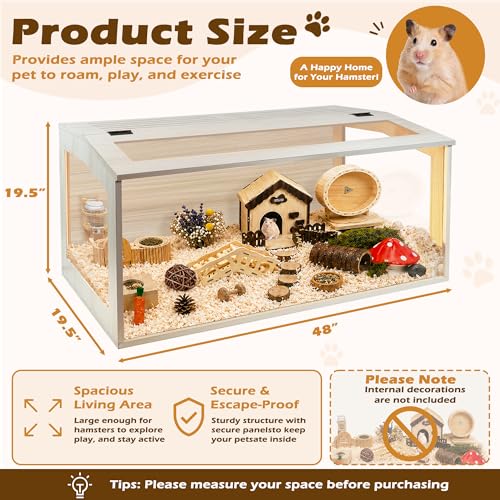 PROLEE Hamster Cage with Chewproof Wood Top, Guinea Pig Cages, Hamster Habitat with Clear Acrylic Sheets Solid Built, Small Animal Cage (Oak, 48X19.5X19.5 inch) - color: Oak, size: 48.0"L x 19.5"W x 19.5"H