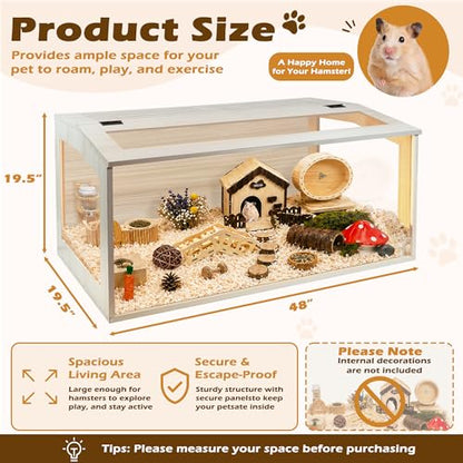 PROLEE Hamster Cage with Chewproof Wood Top, Guinea Pig Cages, Hamster Habitat with Clear Acrylic Sheets Solid Built, Small Animal Cage (Oak, 48X19.5X19.5 inch) - color: Oak, size: 48.0"L x 19.5"W x 19.5"H