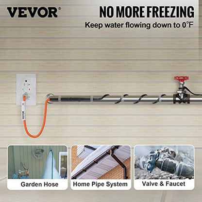 VEVOR Self-Regulating Pipe Heating Cable, 100-feet 5W/ft Heat Tape for Pipes Freeze Protection, Protects PVC Hose, Metal and Plastic Pipe from Freezing, 120V - size: 100 Feet