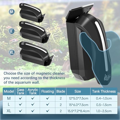 AQQA Aquarium Magnet Glass/Acrylic Cleaner,Fish Tank Cleaner Brush | Magnetic Algae Scrapers Cleaning Tools with 2 Detachable Scrapers,Floating Freshwater Saltwater (M) - size: Medium