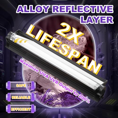 T5 HO UVB Lighting Combo Kit, Reptile Light Fixture, 8W 5.0 UVB | Fluorescent Light Bulb, Tropical Light for Reptile and Amphibian, Basking Light for Bearded Dragon, High Output Natural Light - style: 8.00 Watts