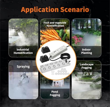 Ultrasonic Fogger Mist Maker 12 Heads, 9000ml/H 110V 400W Waterproof Ultrasonic Mister with Float, Pond Mister, Humidifier for Halloween, Vegetable Preservation, Greenhouse, Landscape