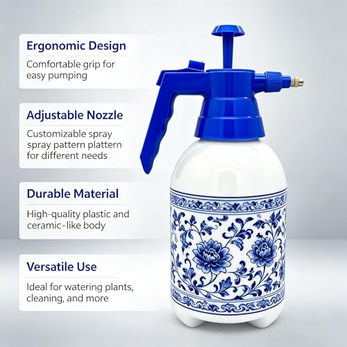 2L Handheld Garden Pump Sprayer 0.5 Gallon Water Mist Spray Bottle for Plants with Adjustable Brass Nozzle Orange (2L Blue) - color: 2L Blue