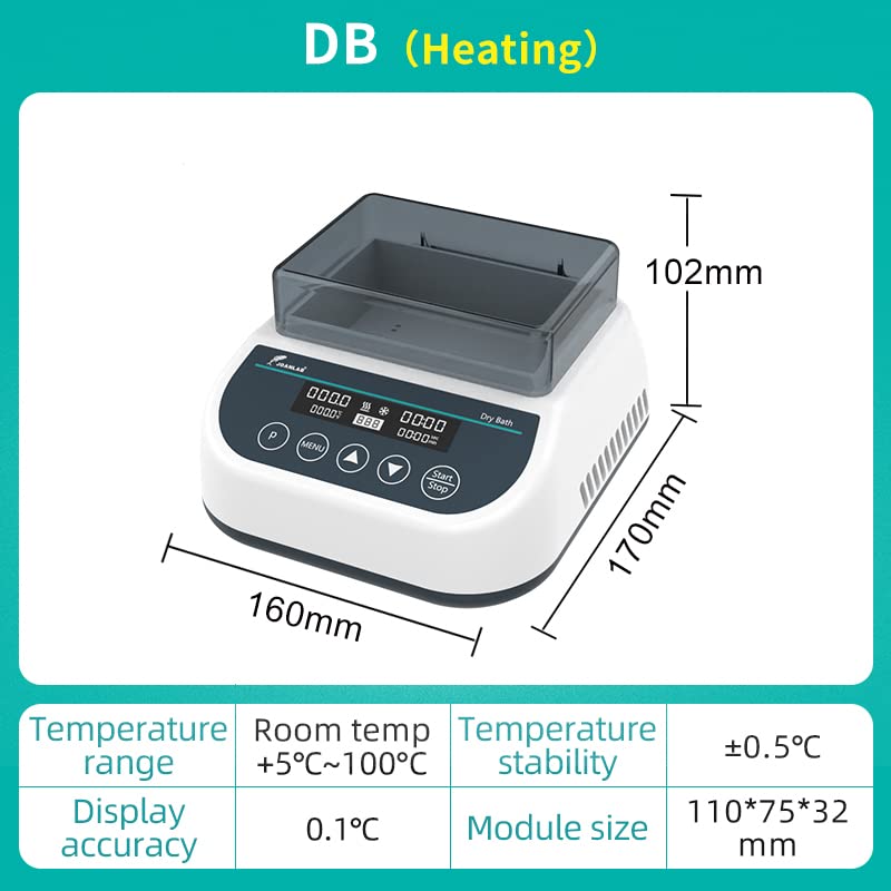 DB100 Dry Bath Incubator, 100℃ Programmable 35 x 1.5ml | Digital thermostatic block heater, heating, RT+5℃ to 100℃, 9 programs, timer,1.5ml block, for lab incubation - size: 1.5mlx35( Hot)
