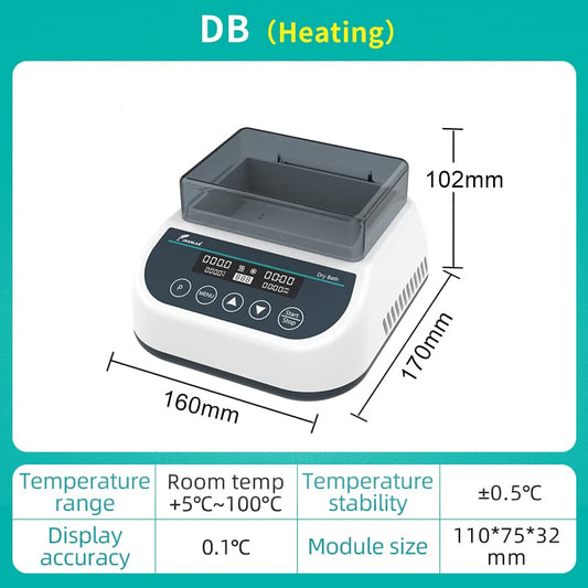 DB100 Dry Bath Incubator, 100℃ Programmable 35 x 1.5ml | Digital thermostatic block heater, heating, RT+5℃ to 100℃, 9 programs, timer,1.5ml block, for lab incubation - size: 1.5mlx35( Hot)