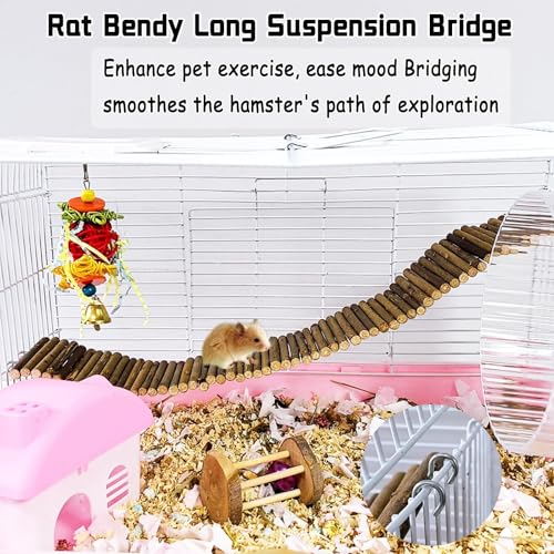 Rat Bendy Long Suspension Bridges 19.7 x 2.7 Inch Hamster Climbing Ladder Flexible Wooden Bridge for Dwarf Hamster Sugar Glider Rodents Mouse - size: 1PCS 19.7x2.7in