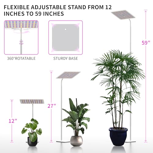 36W Grow Lights with Stand, Full Spectrum LED Plant Light, 12-59 Inch Height Adjustable Growing Lamp with Auto On/Off Timer 4H/8H/12H, 4 Dimmable Brightness | 252 LEDs Full Spectrum Plants Growing Light, 12-60" Height Adjustable Floor/Desk Lamp, 4 Dimmabl