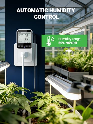 Temperature and Humidity Controller, Thermostat Controlled Outlet | Temperature Humidity Alarms for Humidifier, Plug In Digital Humidistat Controller Switch for Mushroom, Greenhouse, Reptile