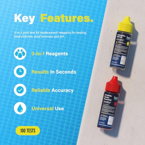 Lupo 3-in-1 Pool Test Kit Replacement Reagents | Refill Reagents for Residential Swimming Pools & Spas | Total Chlorine, Total Bromine & pH Testing | Lupo Global LP-RB-01-US - size: Refill Solutions