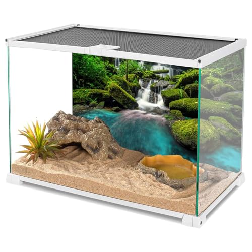 24x12 in Waterfall Terrarium Backdrop Moss Lake Reptile Habitat Background | AWERT Tropical Rainforest Moss Rock Mountain Green Tree Durable Polyester Background - size: 24x12in/60x30cm