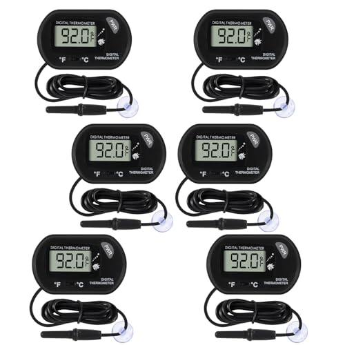 6Pcs Aquarium Thermometer Fish Tank Thermometer Reptile Fahrenheit Terrarium Water Temperature Indicator Test Digital with LCD Display Fahrenheit/Celsius - color: 6PCS