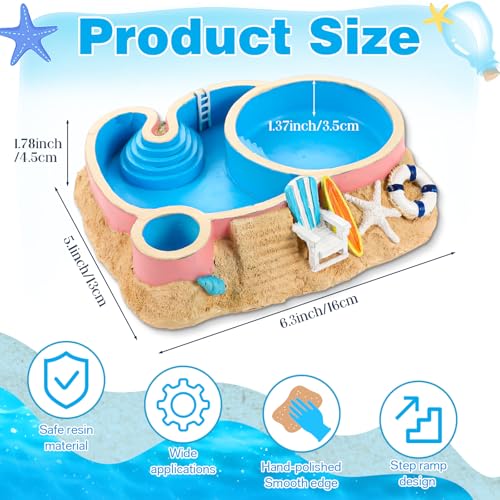 Gerrii Hermit Crab Water Bowl 2 Compartments Resin Hermit Crab Water Bathing Pool and Food Dish Seashell Reptile Climbing Habitat Platform for Turtles Lizard Frog Gecko Chameleons(Round)