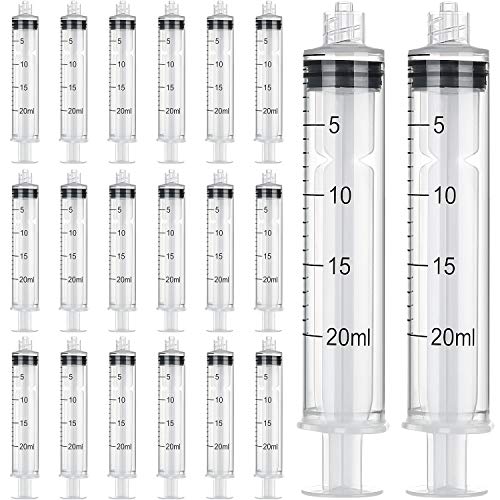 TecUnite 20 Pack Syringe Without Needle, Plastic Curved Syringes for Epoxy Resin, Craft, Feeding Pets Animals, Oil or Glue Applicator - size: 20 ML
