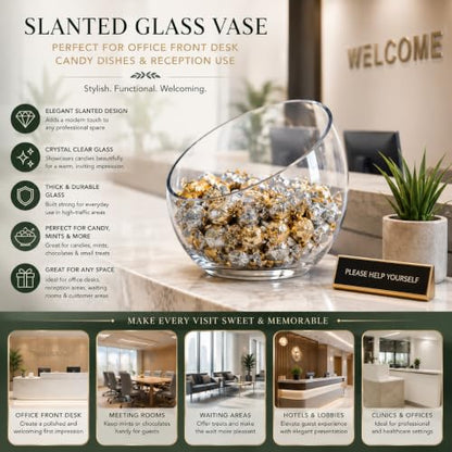 Slant Cut Bowl Glass, Glass Fish Bowl Vase, 6" Height x 7" Width Fruit Jar, Candy Dish, Clear Terraium, Flower Centerpiece - size: Slant Bubble Bowl : 6" Height x 7" Width