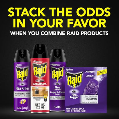 Raid Flea Fogger Plus Killer, Kills Fleas and Hatching Eggs, Lasts for up to 4 Months, Indoor Fogger, 3 Count (Pack of 3)