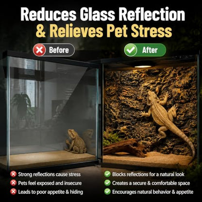 3D Reptile Terrarium Background 17.7x11.8in - PU Foam Rock Wall Backdrop for Bearded Dragon Lizard Gecko Turtle Fish Tank Aquarium Decor