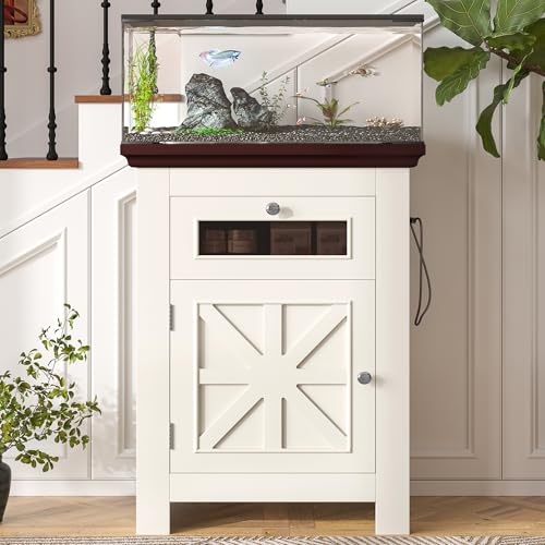 10-15 Gallon Fish Tank Stand, Aquarium Stand with Power Outlets, 198LBS Capacity, Fish Tank Table with Storage Cabinet and Drawer, Aquarium Table for Reptile Terrarium Stand, Beige Brown