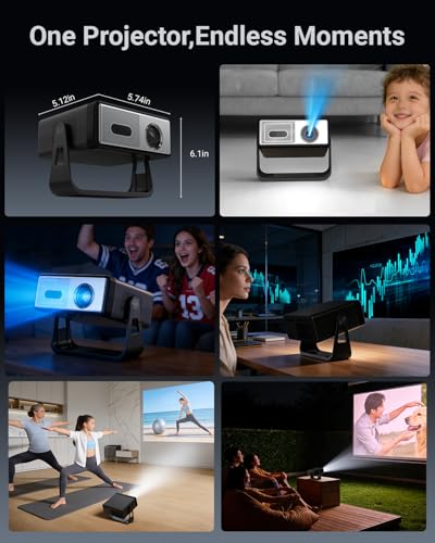 Smart Projector with WiFi and Bluetooth, Built-in Streaming Apps, Native 1080P, 4K Support, Auto Focus & Keystone, 210° Rotation, Movie Projector for Outdoor Bedroom Home Office